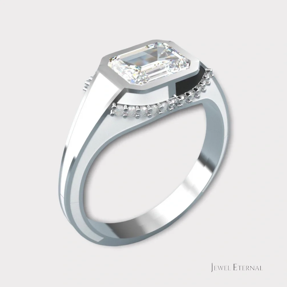 White & Black Enamel Pinky Ring w/ 1.5ct Asscher cut Moissanite - Picture 10 of 16